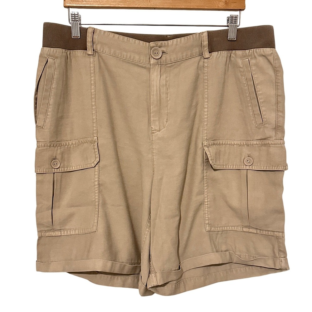 NEW Soft Surroundings Tan Cargo Shorts Women L Elastic Waist Rayon Casual Travel